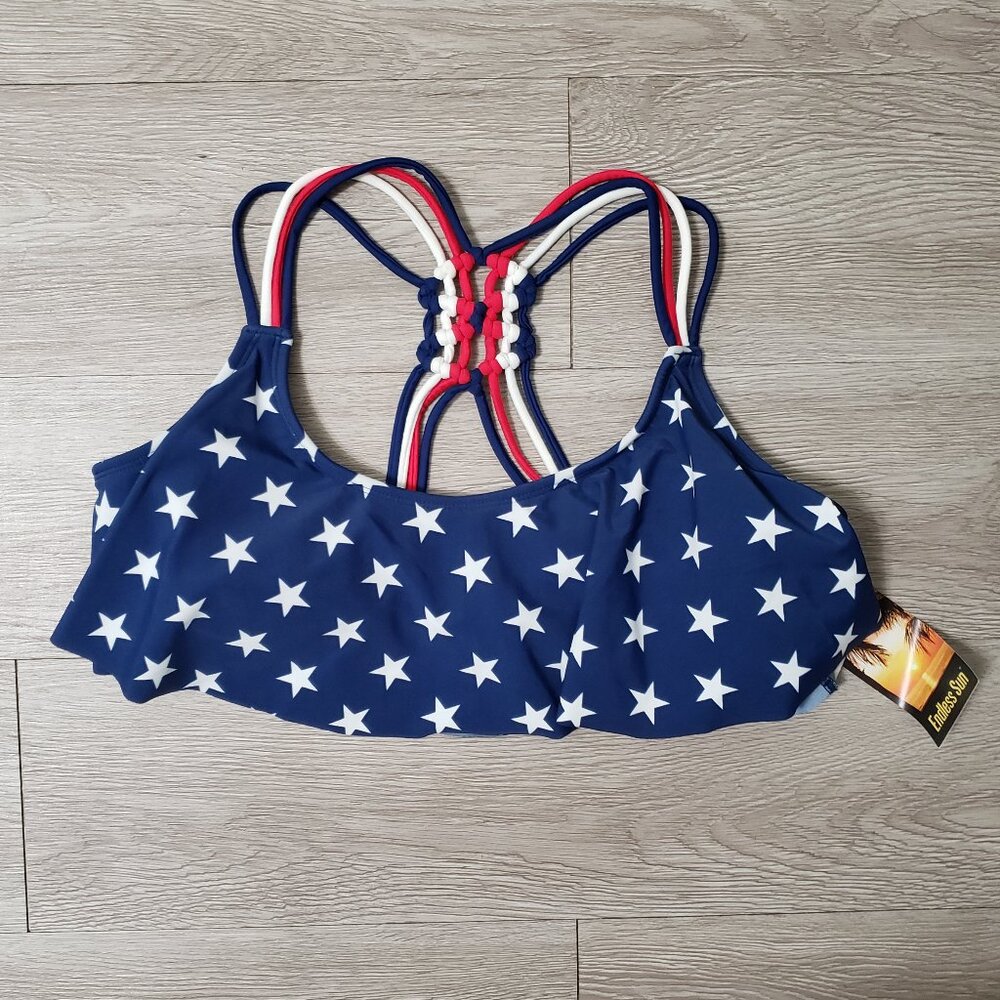 NWT Endless Sun sz XL stars & stripes bikini swimsuit top summer beach festival